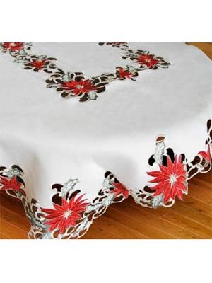 Cutwork Poinsettia Large Tablecloth 68'' x 126''